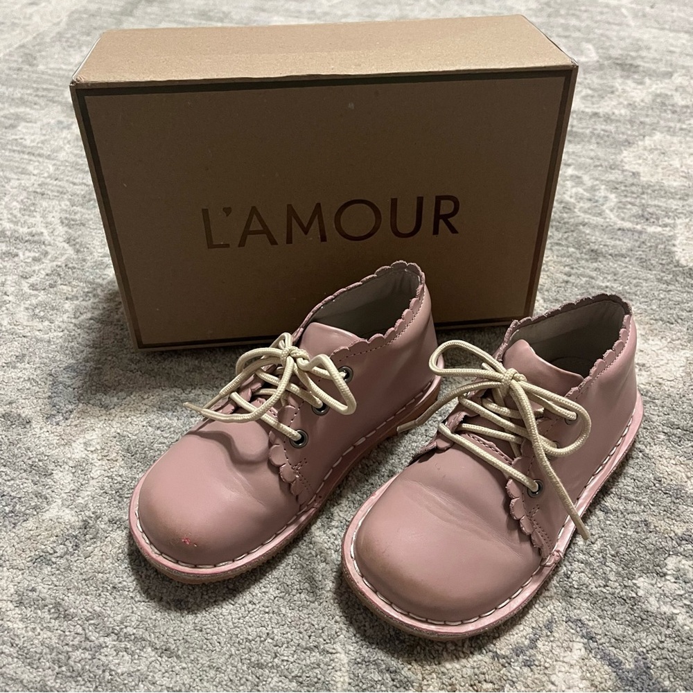 L'Amour Dusty Pink Georgie Scalloped Lace Up Boot F-700